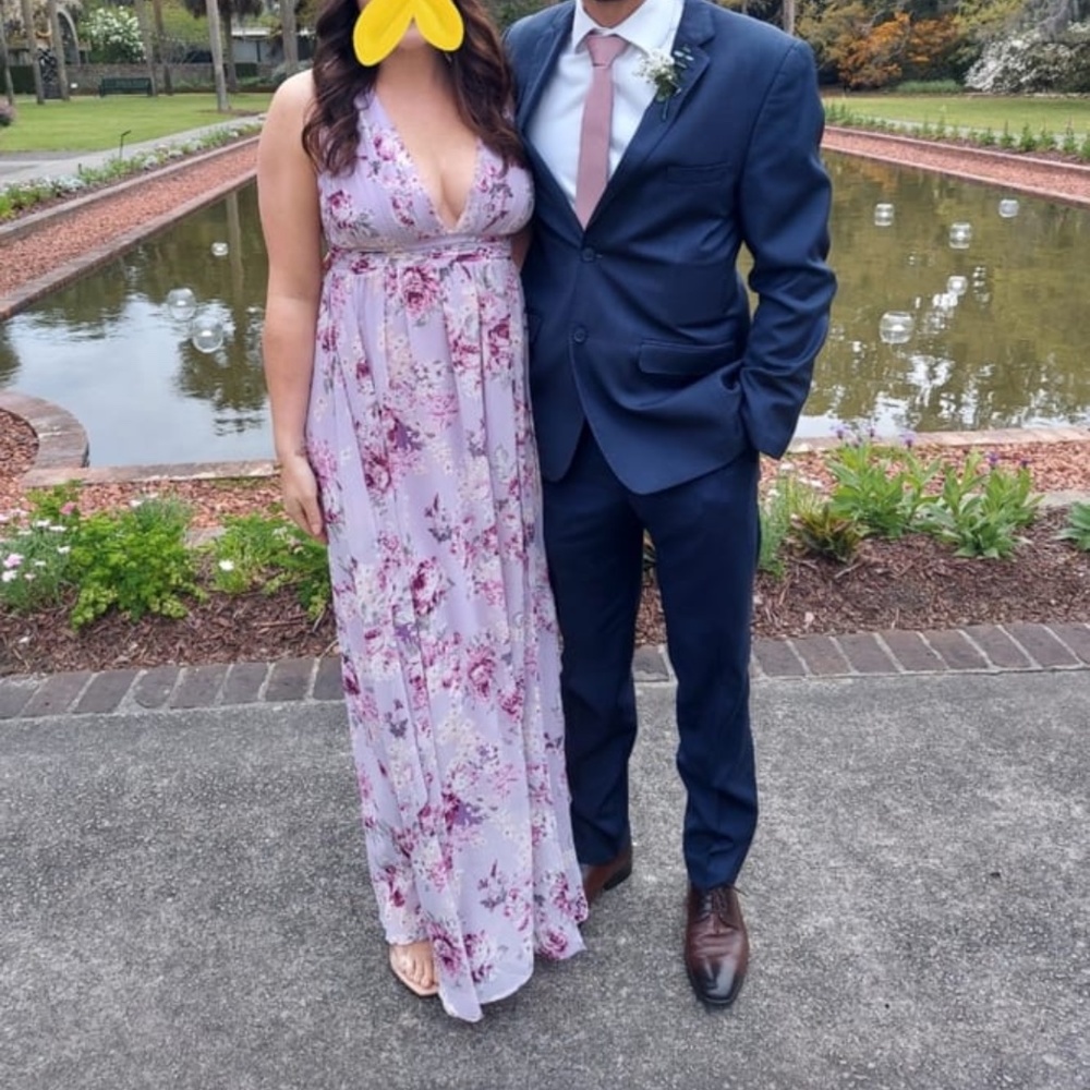 Garden Meandering Lavender Floral Print Maxi Dress